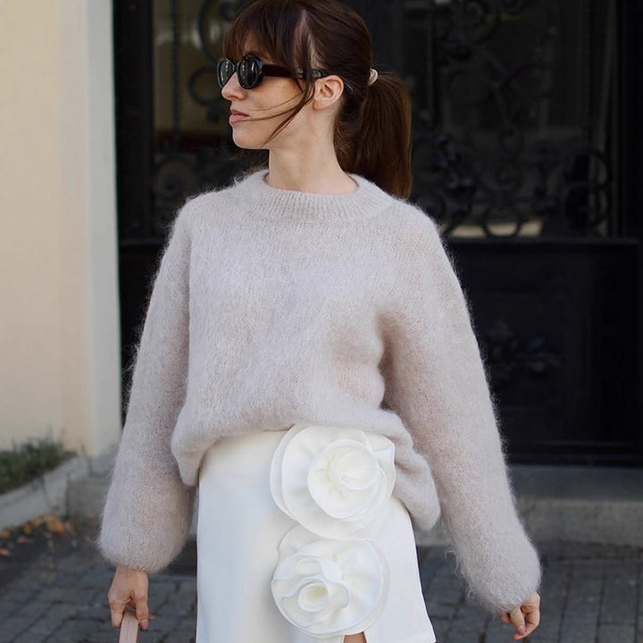 Damer avslappnad stickad tröja med voluminösa ärmar och högkvalitativ mohair-look Mirla-Eva Jonsson