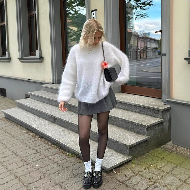 Damer avslappnad stickad tröja med voluminösa ärmar och högkvalitativ mohair-look Mirla-Eva Jonsson