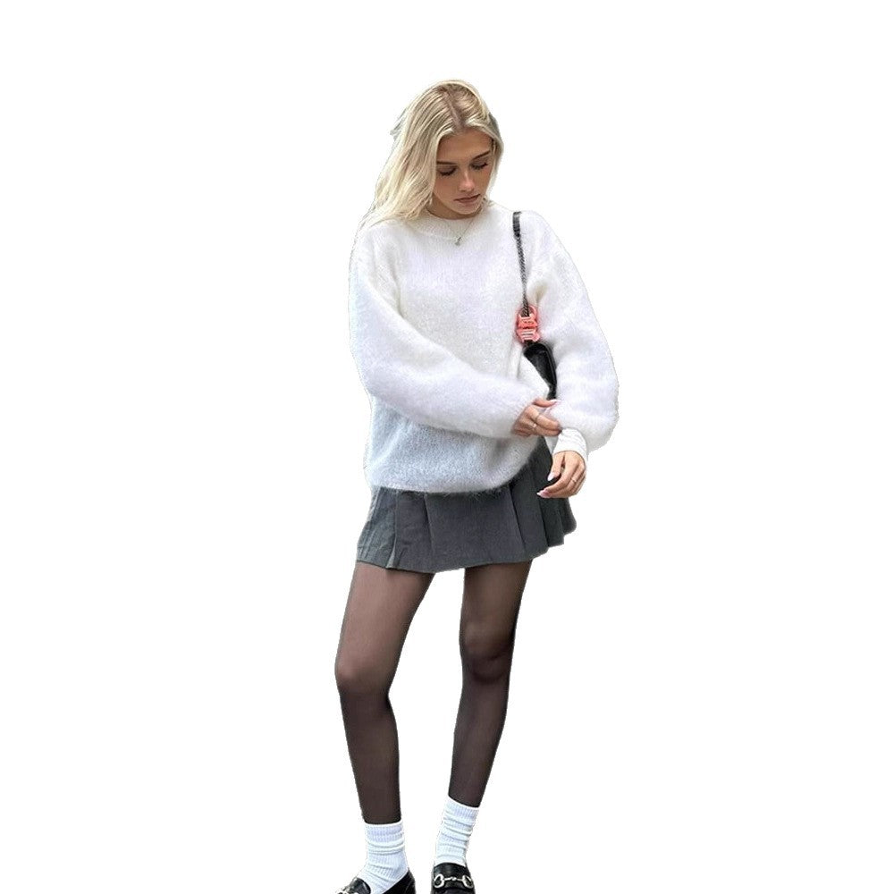Damer avslappnad stickad tröja med voluminösa ärmar och högkvalitativ mohair-look Mirla-Eva Jonsson