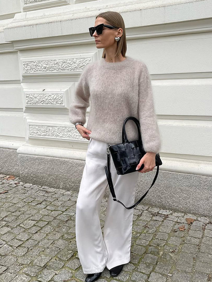 Damer avslappnad stickad tröja med voluminösa ärmar och högkvalitativ mohair-look Mirla-Eva Jonsson