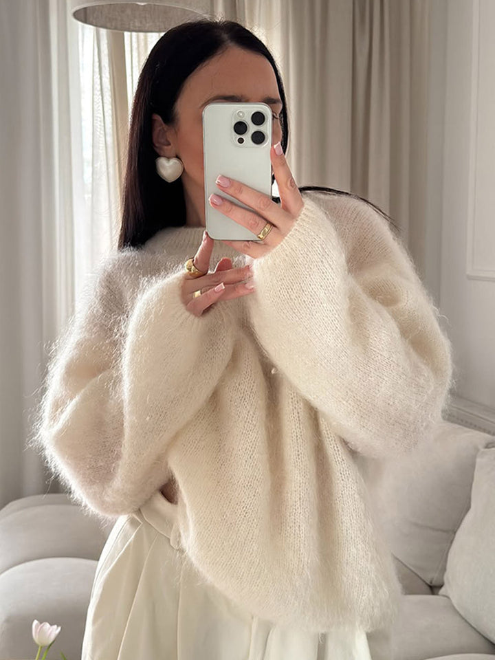 Damer avslappnad stickad tröja med voluminösa ärmar och högkvalitativ mohair-look Mirla-Eva Jonsson