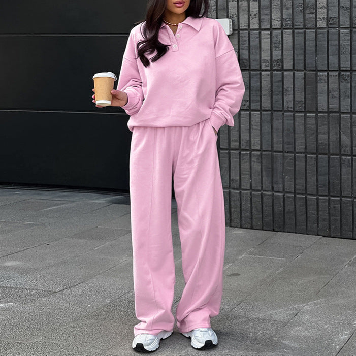 Damer avslappnad sweat-outfit med loose fit och polokrage Mirla-Eva Jonsson