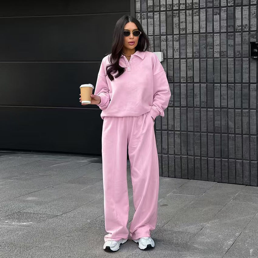 Damer avslappnad sweat-outfit med loose fit och polokrage Mirla-Eva Jonsson