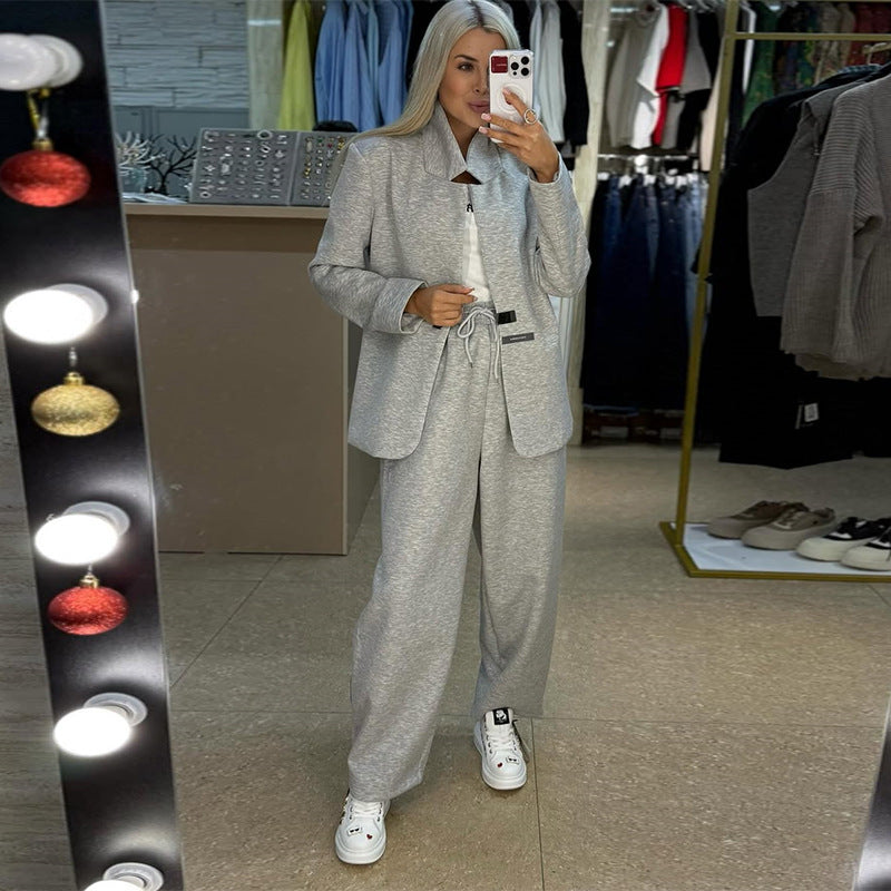 Damer avslappnad sweater-blazer-kombination med vida byxor Mirla-Eva Jonsson