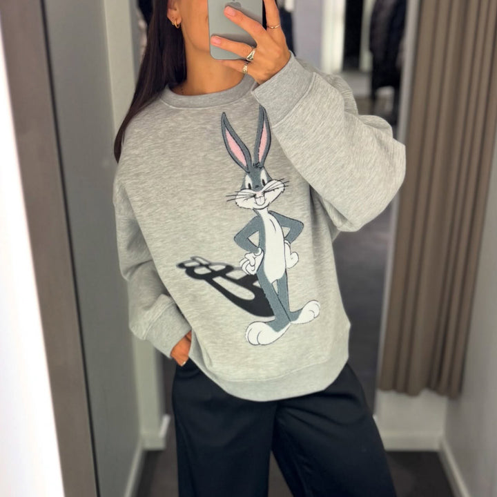 Damer avslappnad sweatshirt med färggannad cartoon-tryck Mirla-Eva Jonsson