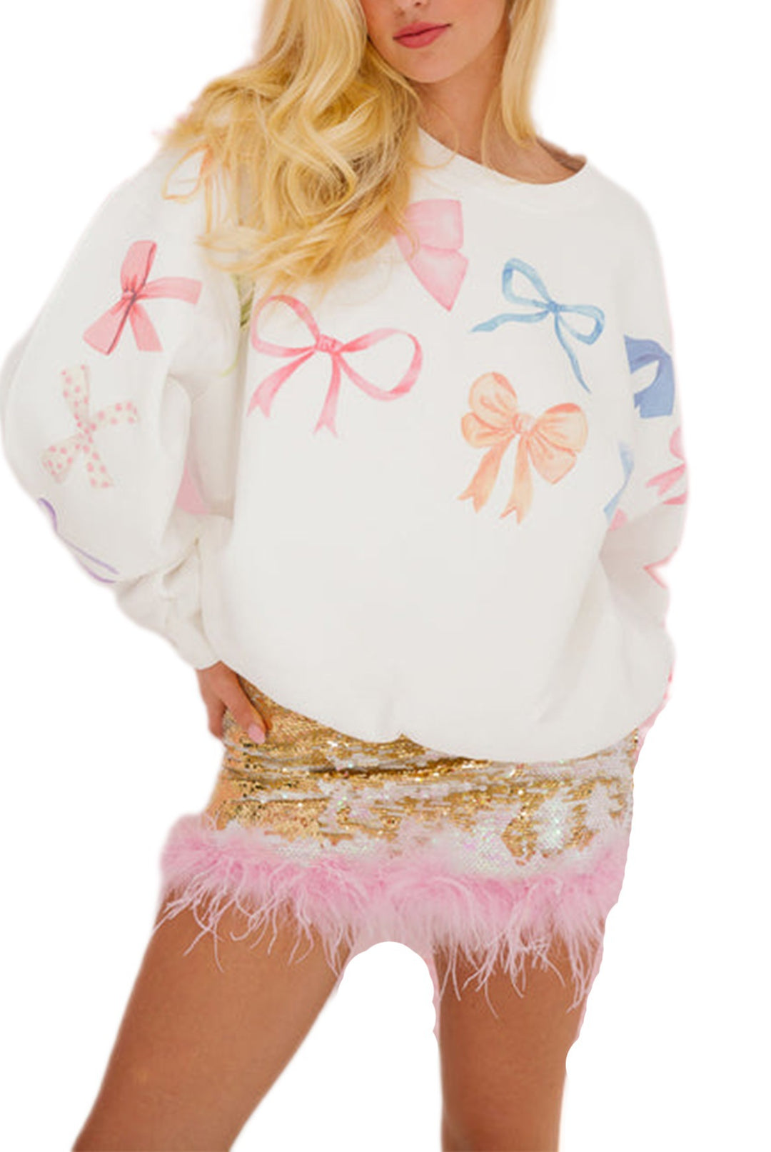 Damer avslappnad sweatshirt med färgglada rosettmotiv Mirla-Eva Jonsson