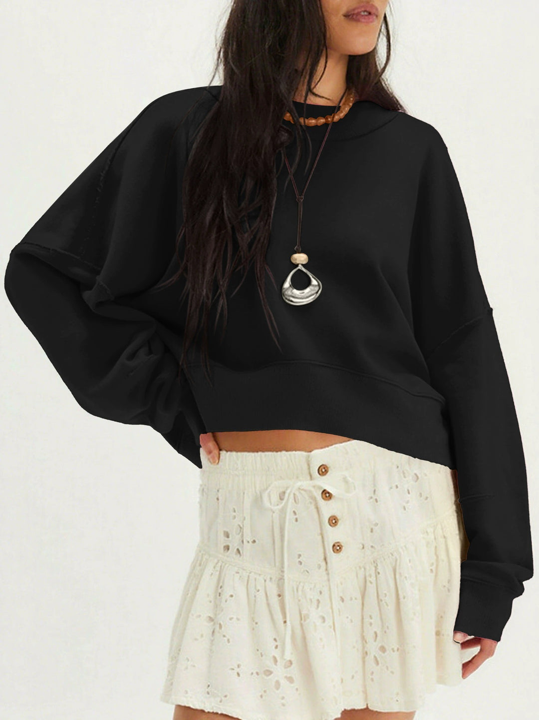 Damer avslappnad sweatshirt med snygg design och överlappande axlar Eva Jonsson-Eva Jonsson