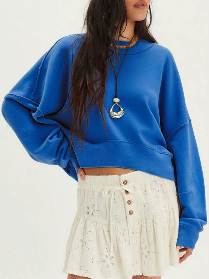 Damer avslappnad sweatshirt med snygg design och överlappande axlar Eva Jonsson-Eva Jonsson