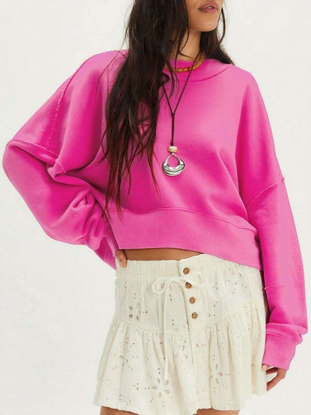 Damer avslappnad sweatshirt med snygg design och överlappande axlar Eva Jonsson-Eva Jonsson