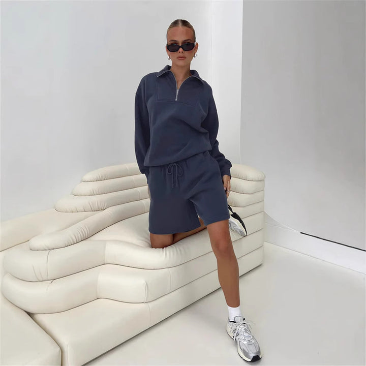Damer avslappnad sweatshirt och shorts med kort dragkedja Eva Jonsson-Eva Jonsson