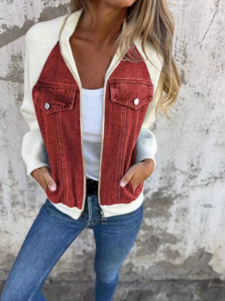 Damer avslappnad sweatshirtjacka med denimstil och fleeceärmar Eva Jonsson-Eva Jonsson