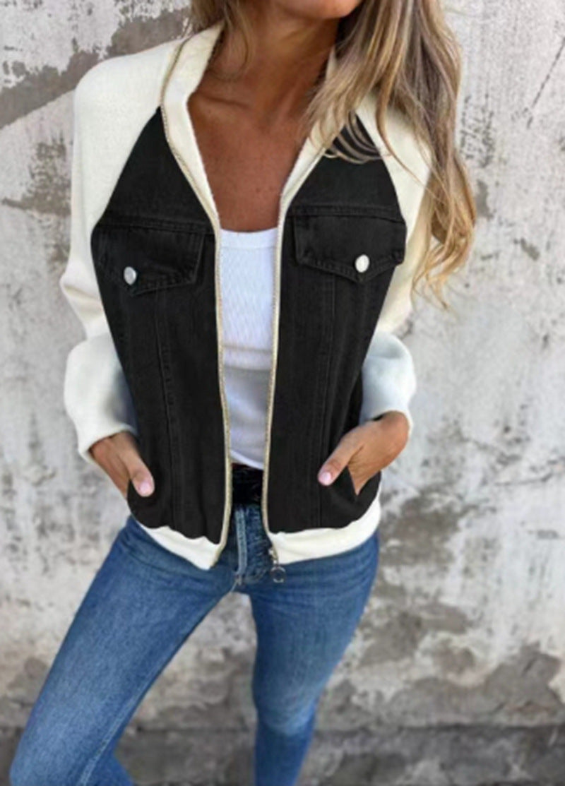 Damer avslappnad sweatshirtjacka med denimstil och fleeceärmar Eva Jonsson-Eva Jonsson
