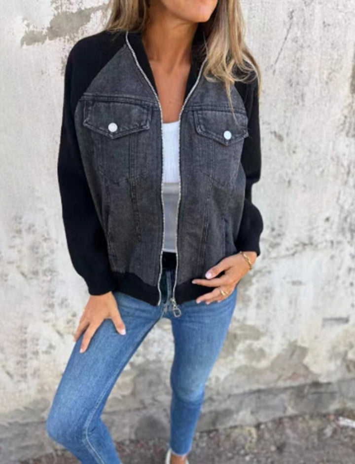Damer avslappnad sweatshirtjacka med denimstil och fleeceärmar Eva Jonsson-Eva Jonsson