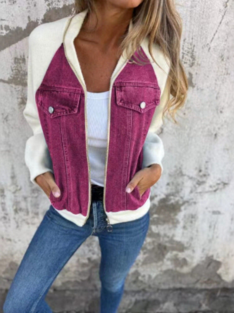Damer avslappnad sweatshirtjacka med denimstil och fleeceärmar Eva Jonsson-Eva Jonsson