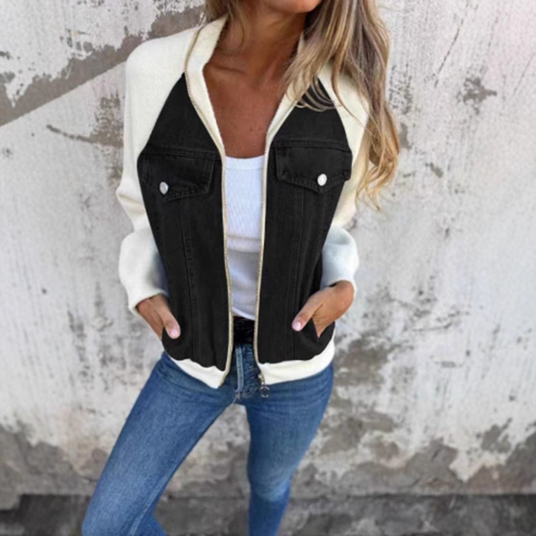 Damer avslappnad sweatshirtjacka med denimstil och fleeceärmar Eva Jonsson-Eva Jonsson