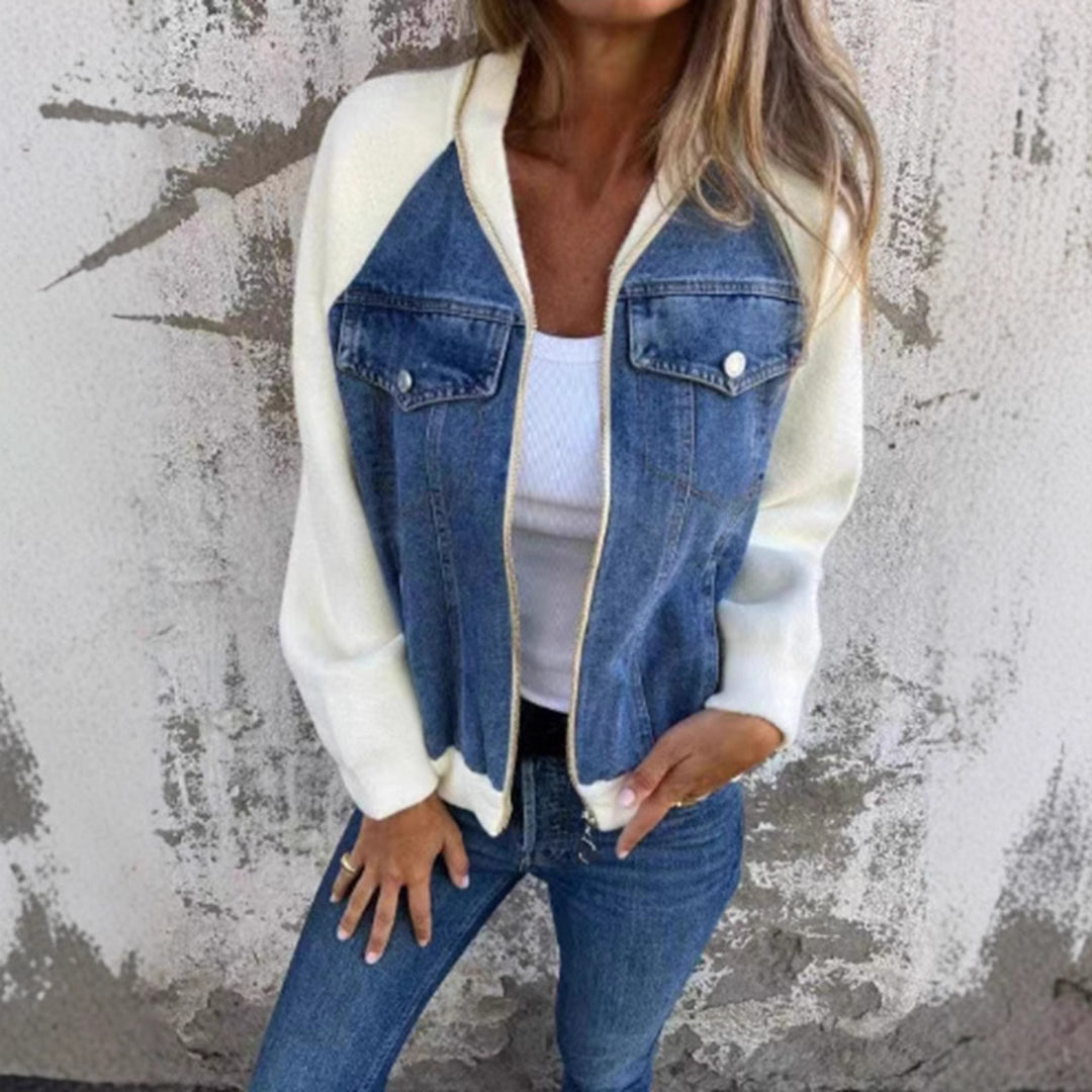 Damer avslappnad sweatshirtjacka med denimstil och fleeceärmar Eva Jonsson-Eva Jonsson