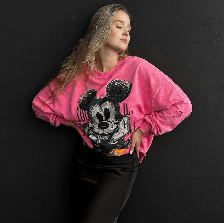 Damer avslappnad sweatshirts med Mickey-motiv Mirla-Eva Jonsson