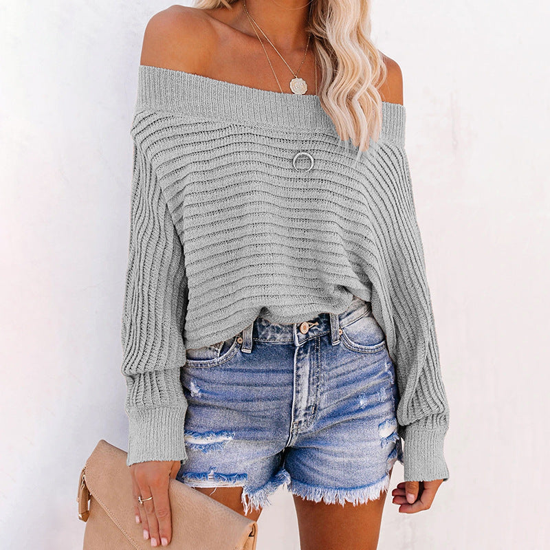 Damer avslappnad tröja med off-shoulder design och strukturerat stickmönster Mirla-Eva Jonsson