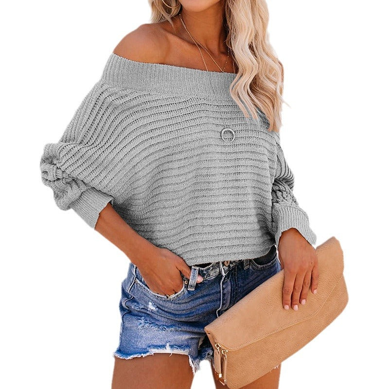 Damer avslappnad tröja med off-shoulder design och strukturerat stickmönster Mirla-Eva Jonsson
