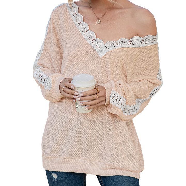 Damer avslappnad tröja med spets och V-ringning Eva Jonsson-Eva Jonsson
