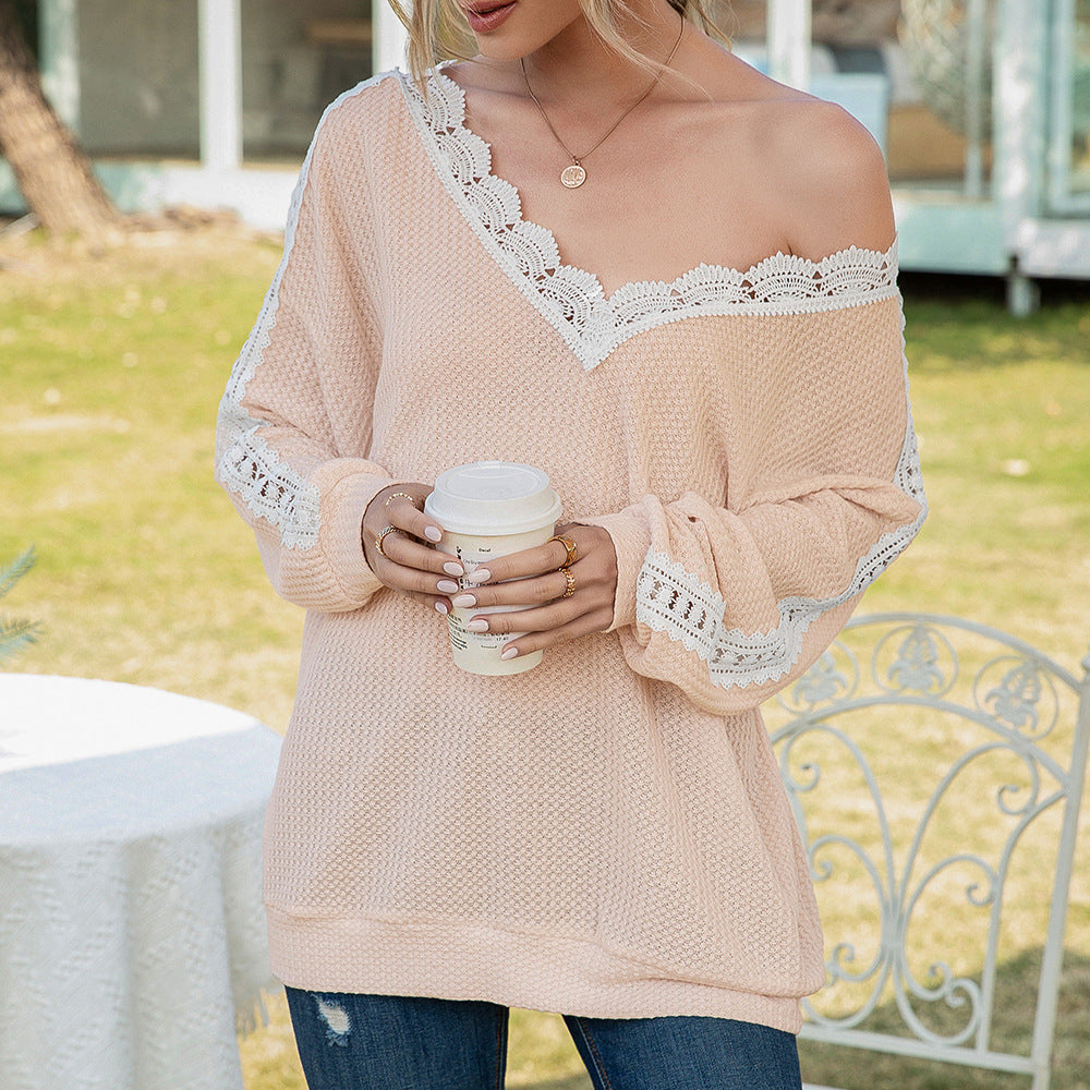 Damer avslappnad tröja med spets och V-ringning Eva Jonsson-Eva Jonsson