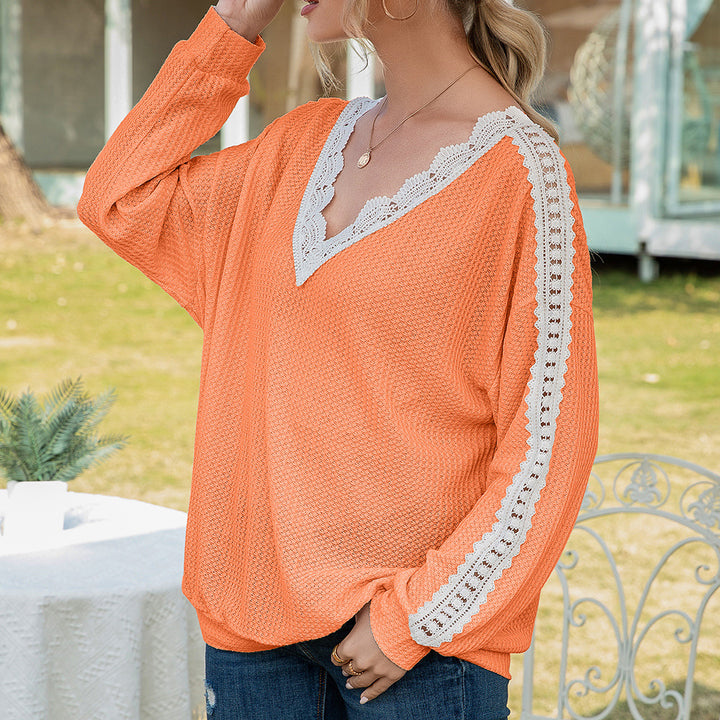 Damer avslappnad tröja med spets och V-ringning Eva Jonsson-Eva Jonsson