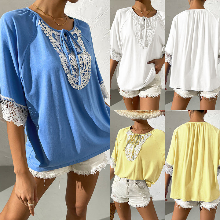 Damer avslappnad tunika-overdel med spetsdetaljer och sidoklipp Eva Jonsson-Eva Jonsson