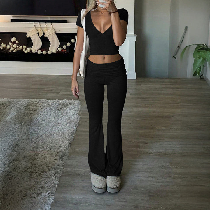 Damer avslappnad tvådelad lounge-set med croppad topp och bootcut byxor Mirla-Eva Jonsson