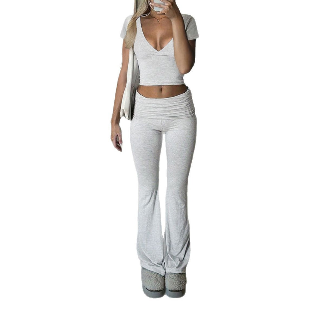 Damer avslappnad tvådelad lounge-set med croppad topp och bootcut byxor Mirla-Eva Jonsson