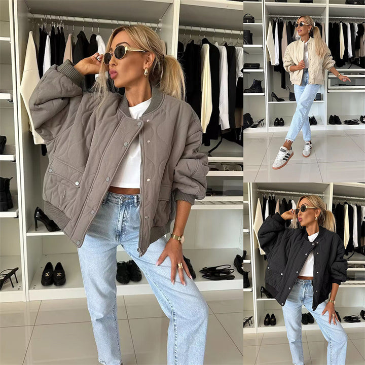 Damer avslappnad vadderad jacka med knäppning och elastiska manschetter Eva Jonsson-Eva Jonsson