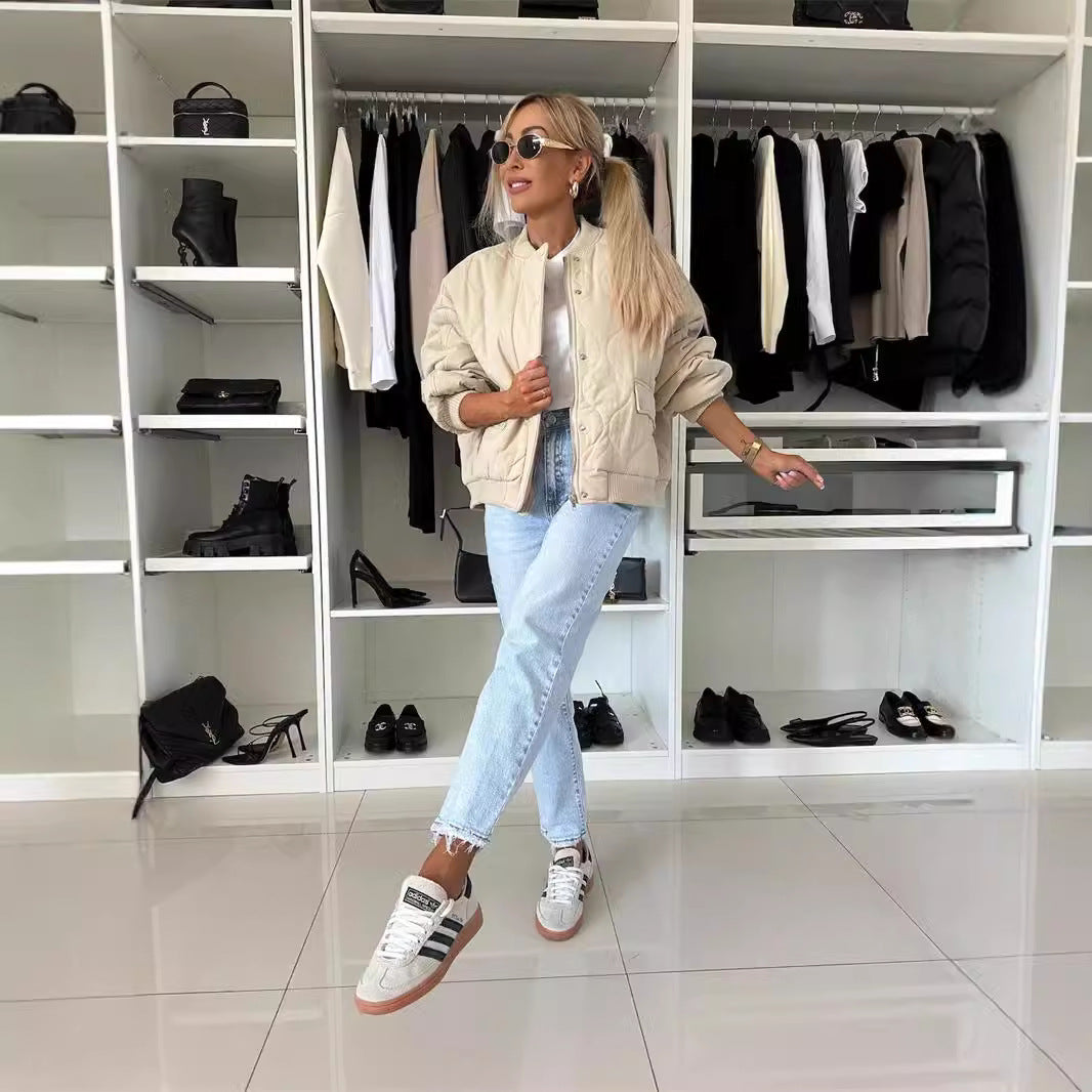 Damer avslappnad vadderad jacka med knäppning och elastiska manschetter Eva Jonsson-Eva Jonsson