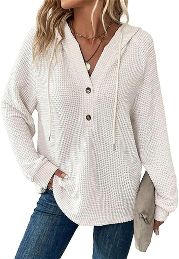Damer avslappnad våffelstruktur-hoodie Mirla-Eva Jonsson