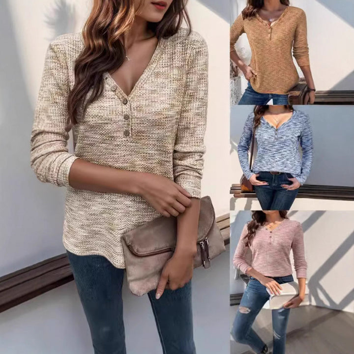 Damer avslappnad våffelstruktur topp med dekorativa knappar Eva Jonsson-Eva Jonsson