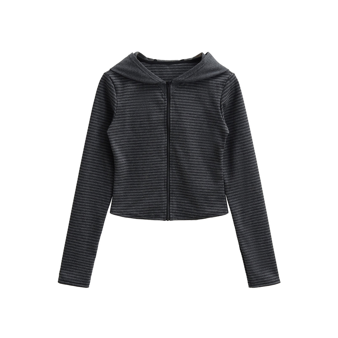 Damer avslappnad zip hoodie med fin randigt mönster Mirla-Eva Jonsson