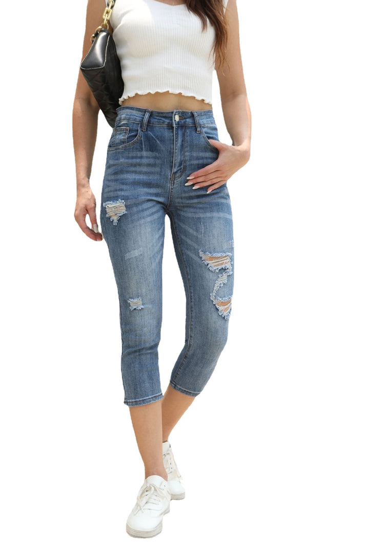 Damer avslappnade Capri-jeans med vintage-hål och hög midja Mirla-Eva Jonsson