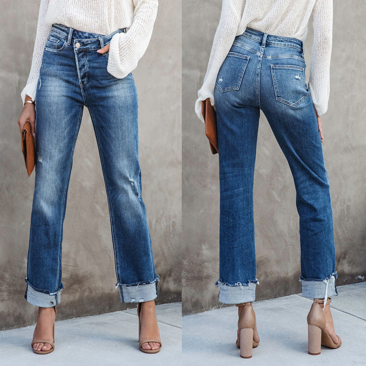 Damer avslappnade Flared Jeans med trendiga fransar och hög midja Eva Jonsson-Eva Jonsson