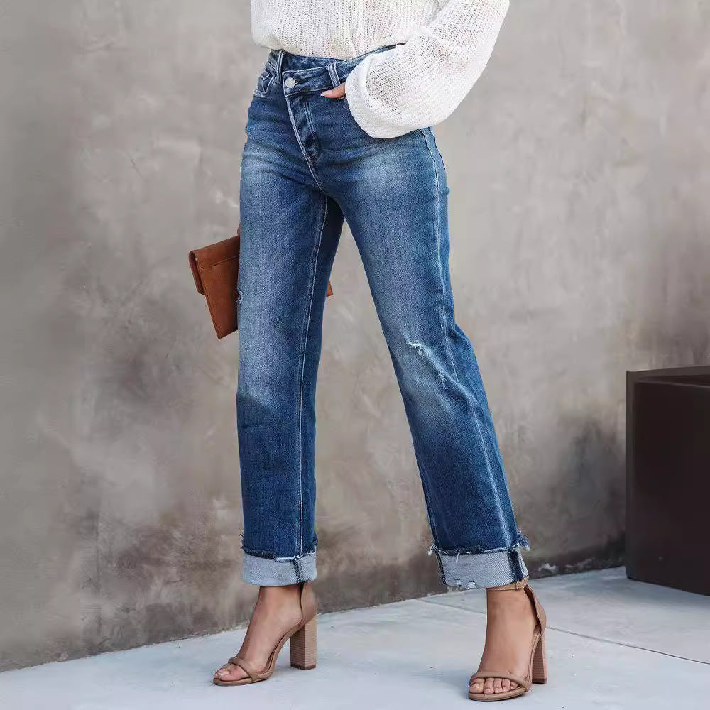 Damer avslappnade Flared Jeans med trendiga fransar och hög midja Eva Jonsson-Eva Jonsson