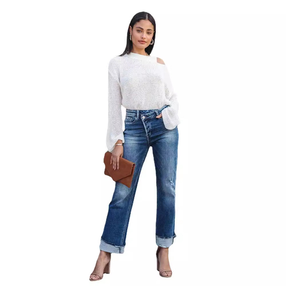 Damer avslappnade Flared Jeans med trendiga fransar och hög midja Eva Jonsson-Eva Jonsson