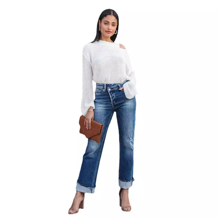 Damer avslappnade Flared Jeans med trendiga fransar och hög midja Eva Jonsson-Eva Jonsson