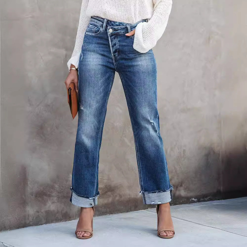 Damer avslappnade Flared Jeans med trendiga fransar och hög midja Eva Jonsson-Eva Jonsson