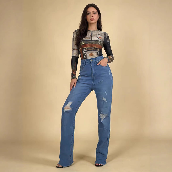 Damer avslappnade Skinny-jeans i modern Destroyed-look Mirla-Eva Jonsson
