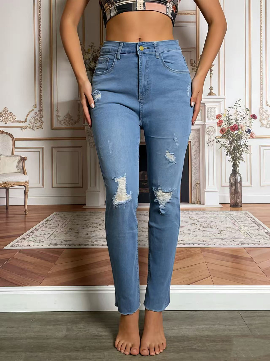 Damer avslappnade Skinny-jeans i modern Destroyed-look Mirla-Eva Jonsson