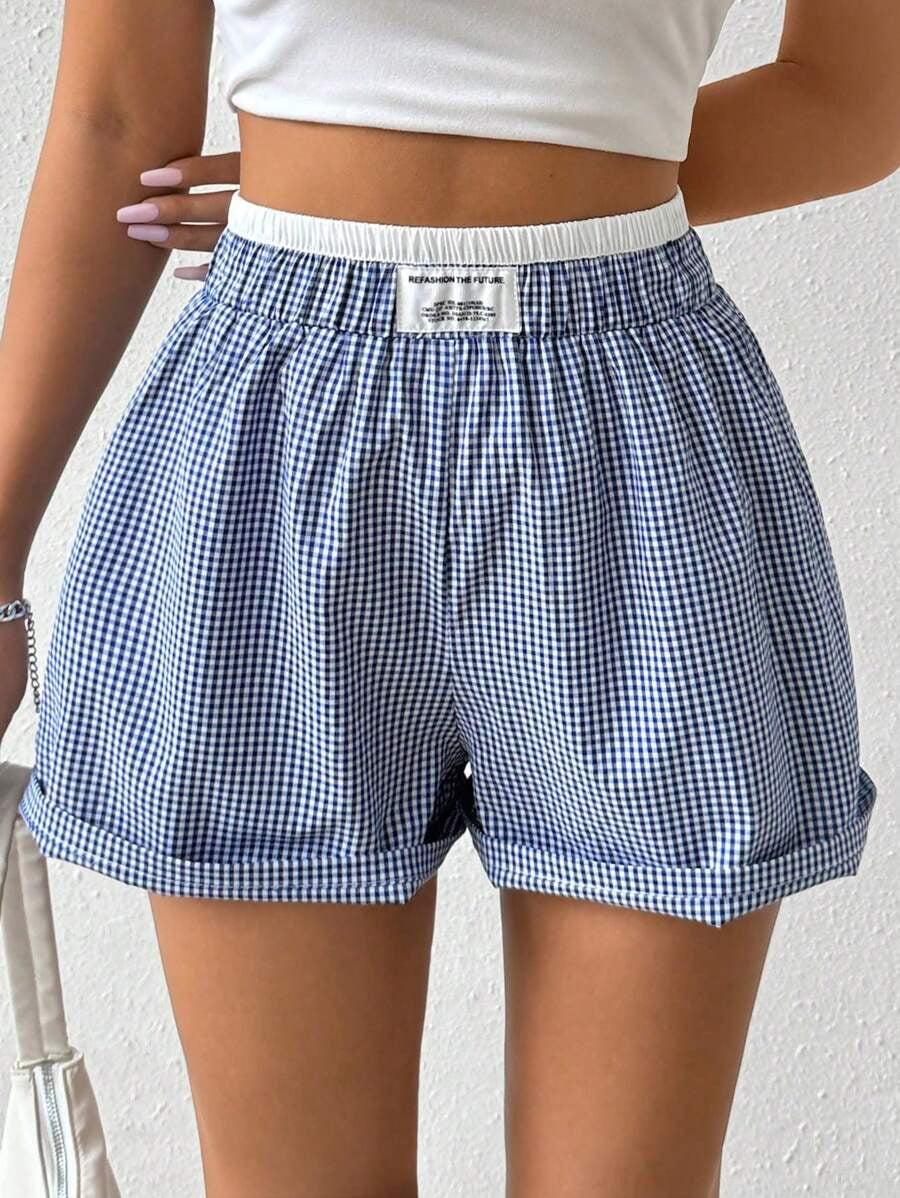 Damer avslappnade Vichy-rutig shorts med elastisk midja Mirla-Eva Jonsson