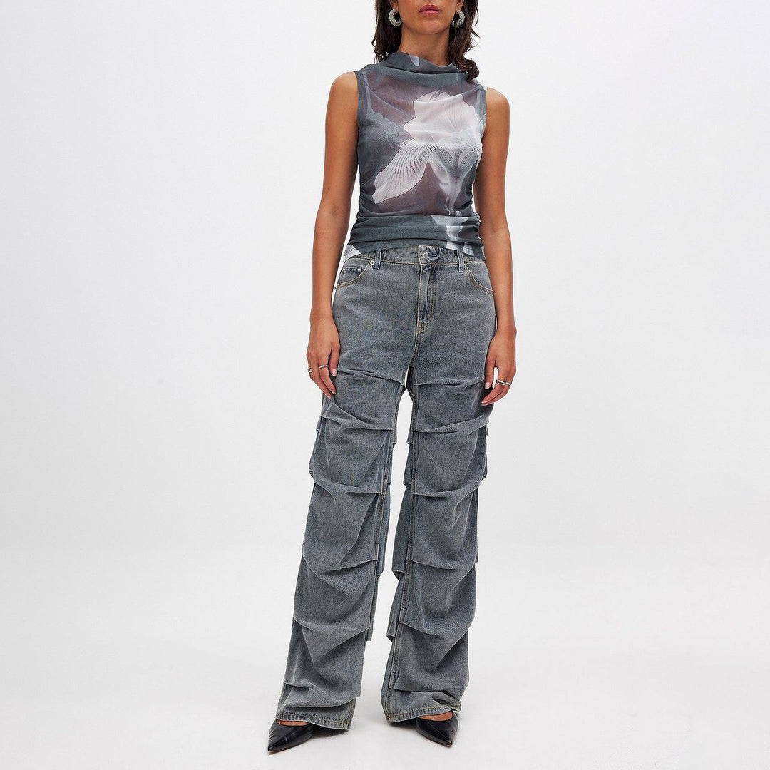 Damer avslappnade Wide-Leg Jeans med trendiga volangdetaljer Eva Jonsson-Eva Jonsson