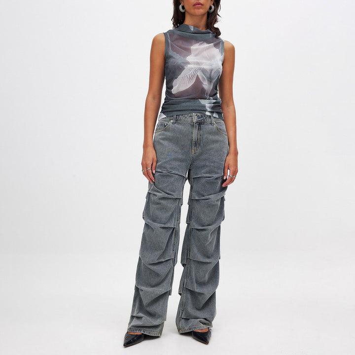 Damer avslappnade Wide-Leg Jeans med trendiga volangdetaljer Eva Jonsson-Eva Jonsson