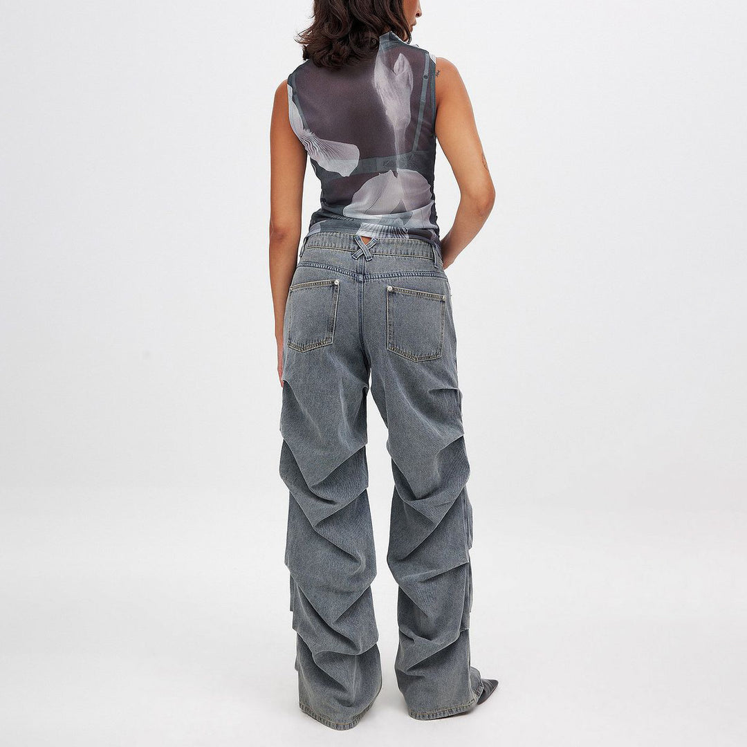 Damer avslappnade Wide-Leg Jeans med trendiga volangdetaljer Eva Jonsson-Eva Jonsson