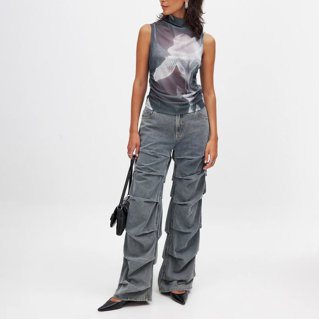 Damer avslappnade Wide-Leg Jeans med trendiga volangdetaljer Eva Jonsson-Eva Jonsson