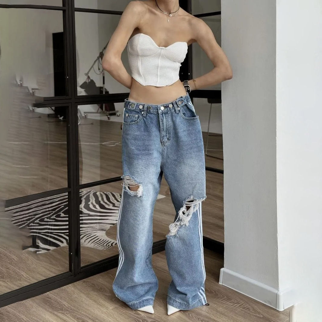 Damer avslappnade baggy-jeans med iögonfallande rivdetaljer Mirla-Eva Jonsson
