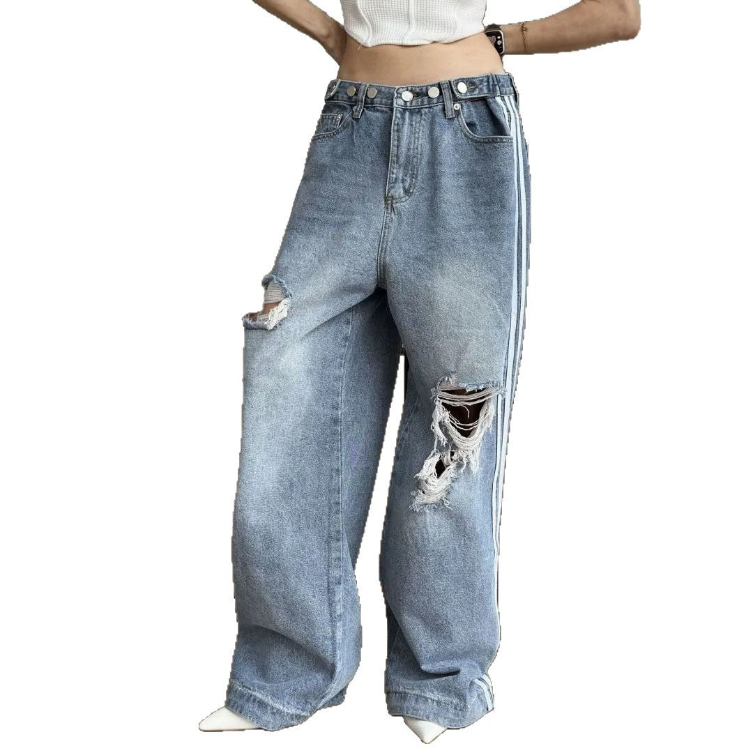 Damer avslappnade baggy-jeans med iögonfallande rivdetaljer Mirla-Eva Jonsson