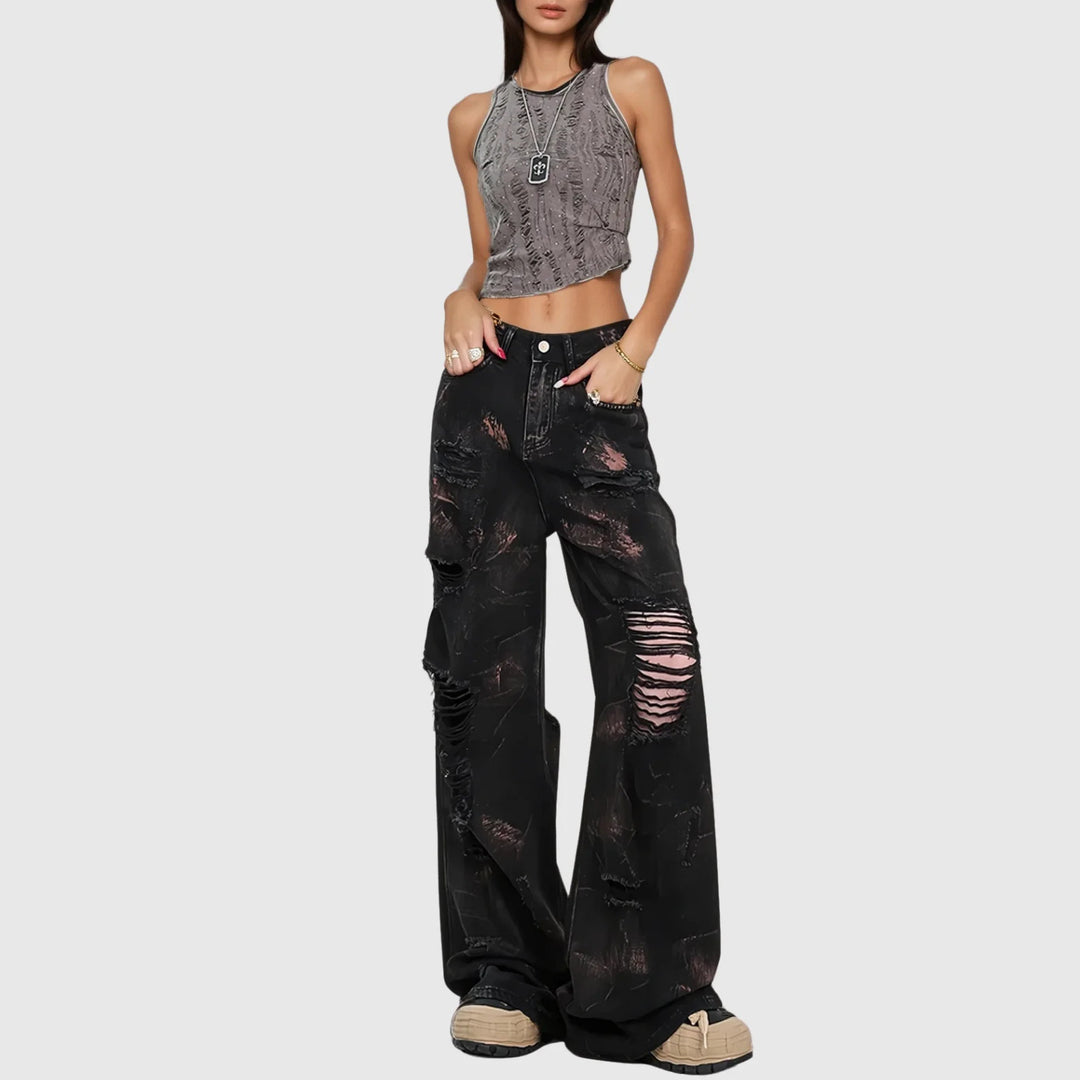 Damer avslappnade baggy-jeans med trendiga förstörda detaljer Mirla-Eva Jonsson